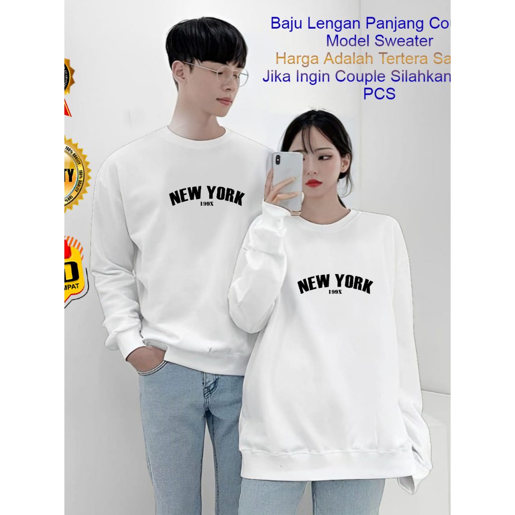 Baju Kaos Couple Pasangan Pacar NEW YORK / Lengan Panjang Couple Distro Model Sweater / Baju Kapelan