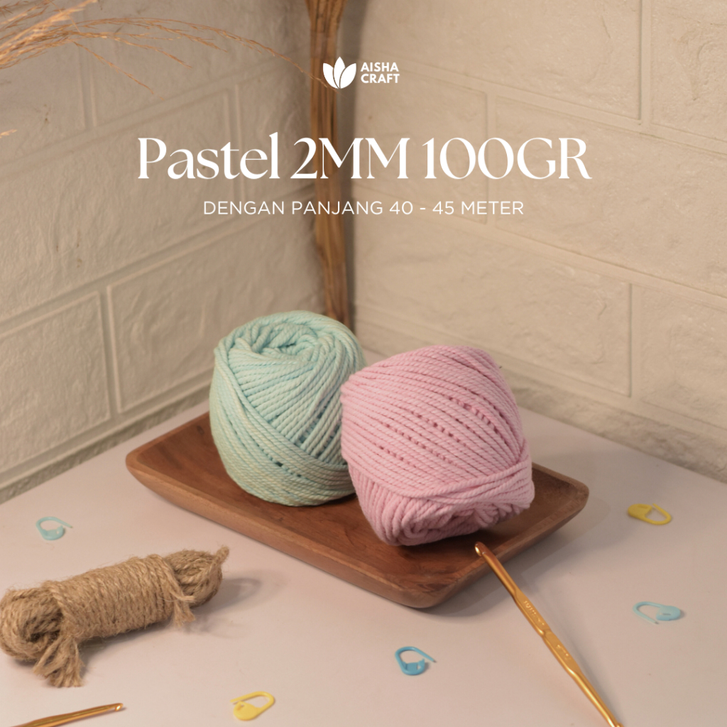 Tali Katun Macrame Pastel 2MM 100GR 3PLY Warna Celupan Hand Dyed