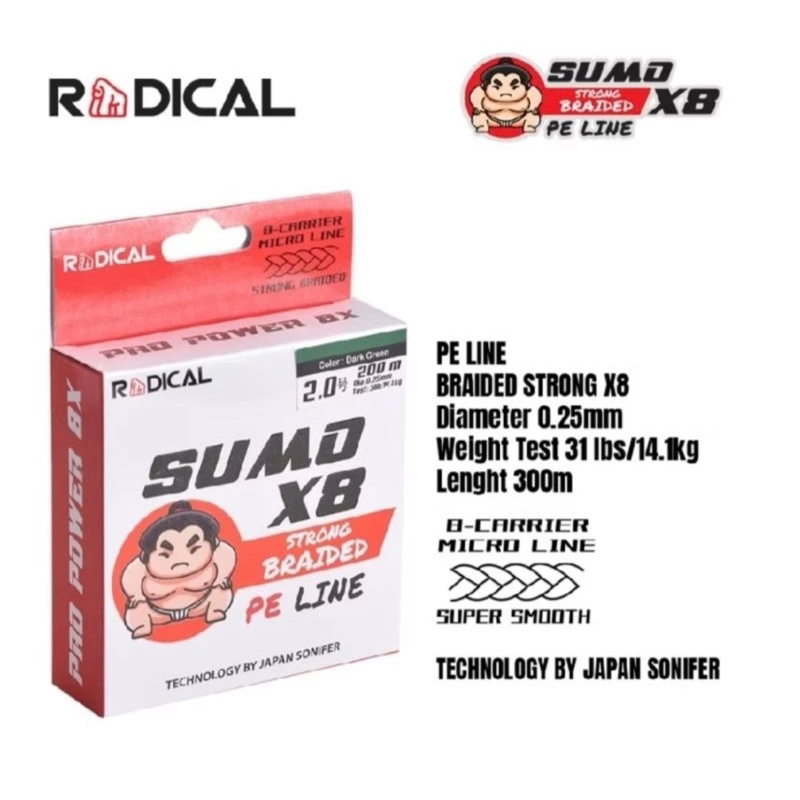 RADICAL Senar Pancing SUMO X8 200M  Tali Pancing PE/ Benang Pancing/ Nilon Pancing