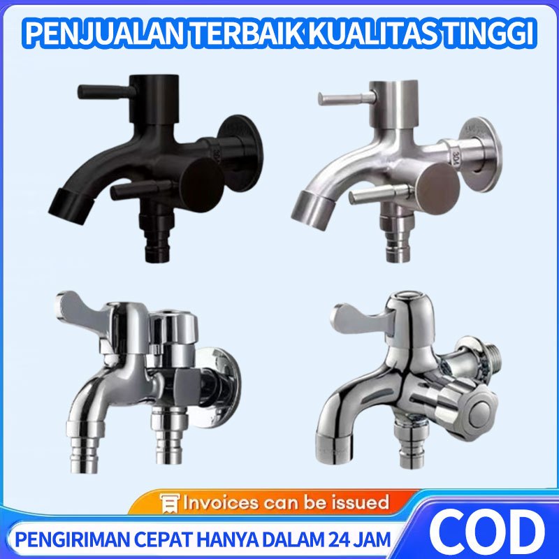 304 Kran Cabang Shower Kran Mesin Cuci Otomatis Kran-Hitam/PerakShower 2 Cabang Kran Mesin Cuci