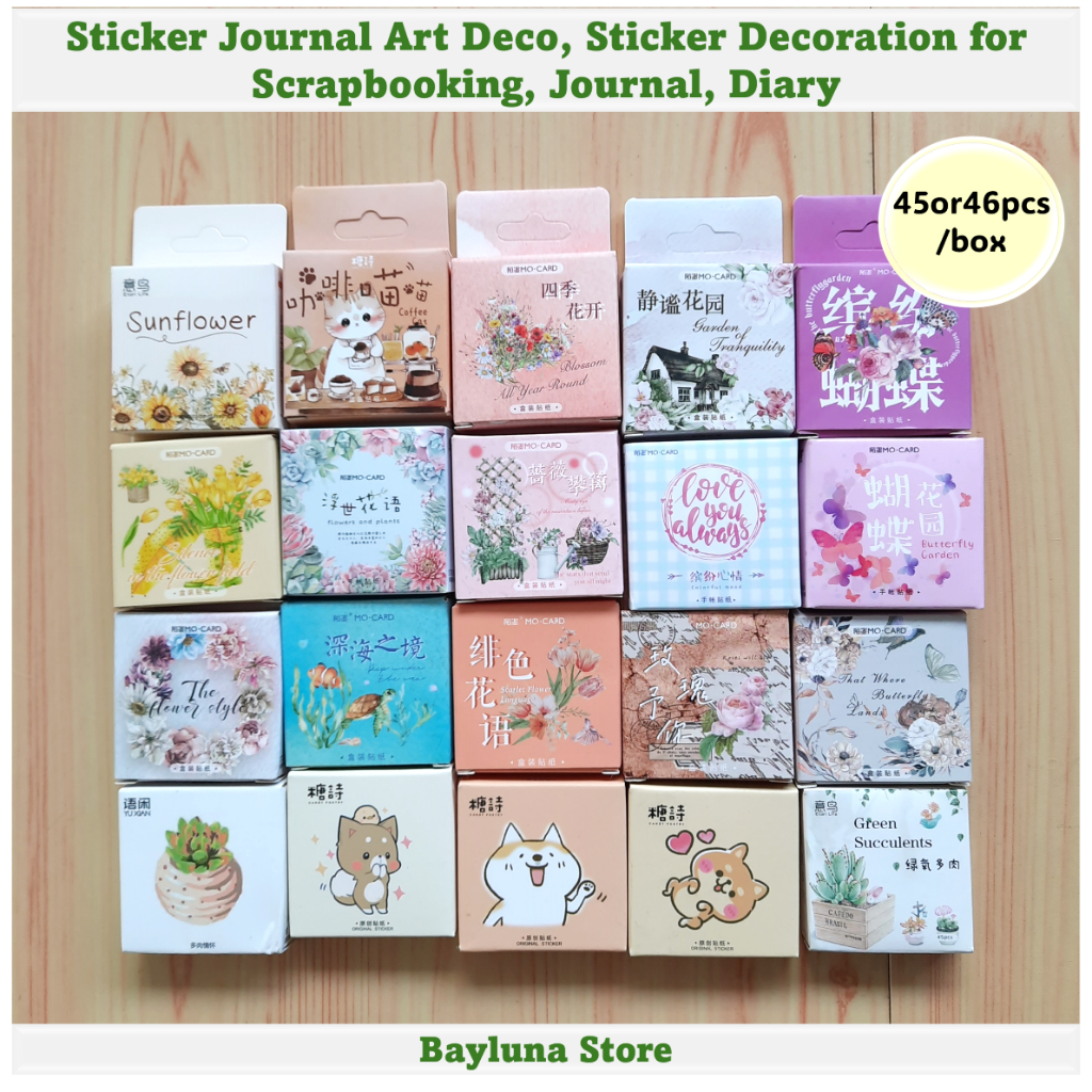 

BYL Etalase 1 ~ 45 or 46pcs/box Sticker Journal Art Deco, Sticker Decoration for Scrapbooking, Journal, Diary #B01-B04