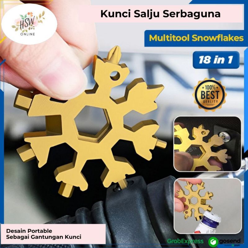 Kunci Salju Serbaguna 18 in 1Kunci Snowflakes Multi Tool 18in1 Obeng Gantungan Multifungsi Pocket To