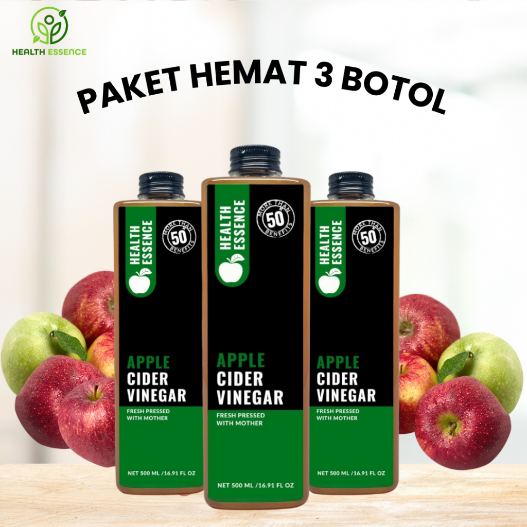 

Health Essence- PAKET 3 BOTOL Cuka Apel Batu Malang Cider Vinegar With Mother Detox & Diet herbal