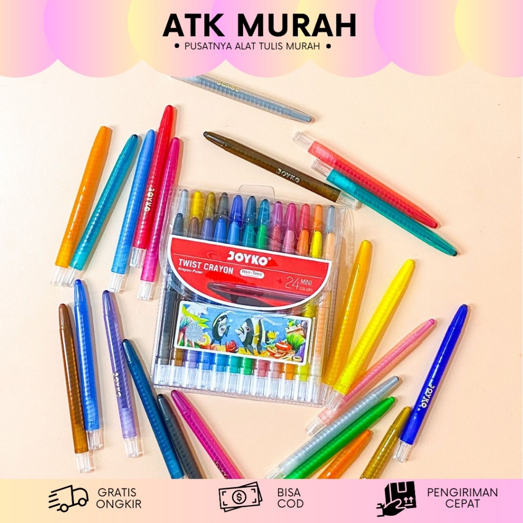 

KRAYON PUTAR MINI JOYKO TWIST CRAYON 24 PCS | CRAYON WARNA JOYKO 24 PCS | ALAT MEWARNAI | ALAT MENGGAMBAR | KRAYON PUTAR