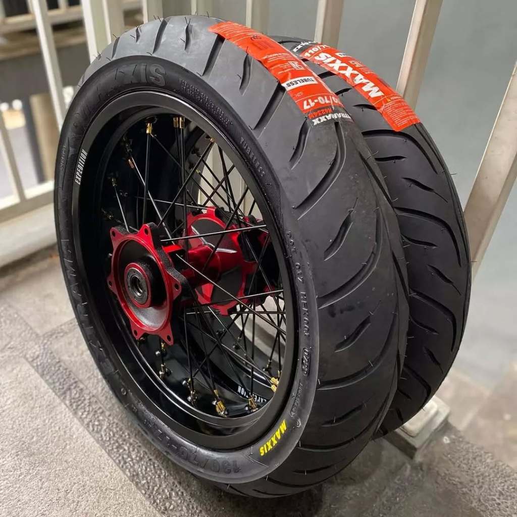PAKET VELG WHEELSET SUPERMOTO CRF KLX WR155 VELG EXPEDITION ORIGINAL MERAH HITAM BIRU