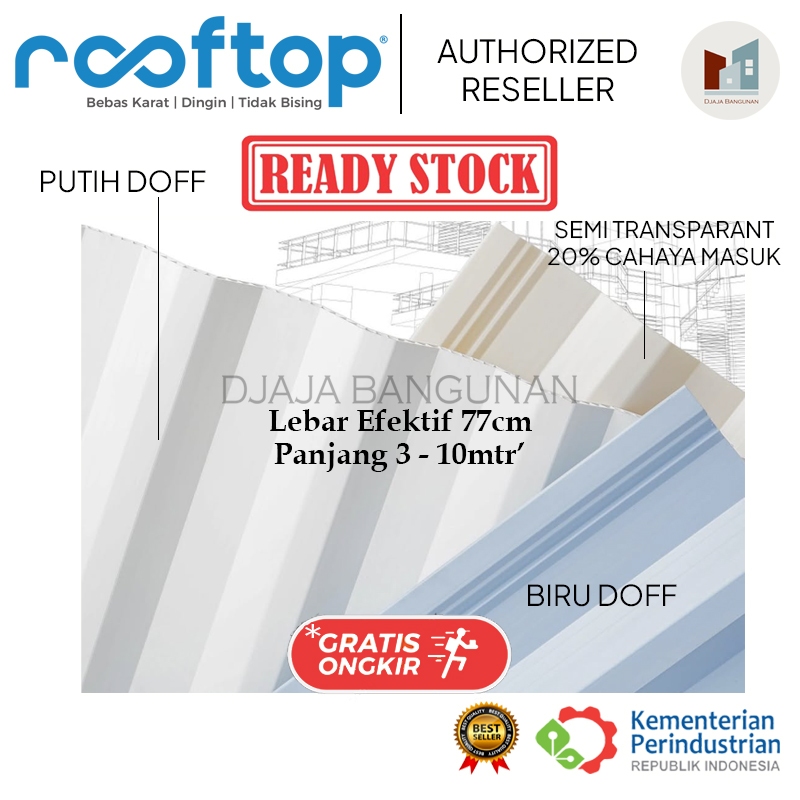 (Surabaya & Sidoarjo) Atap Rooftop Premium Harga termurah merk ROOFTOP, lebar efektif 77cm Atas semi