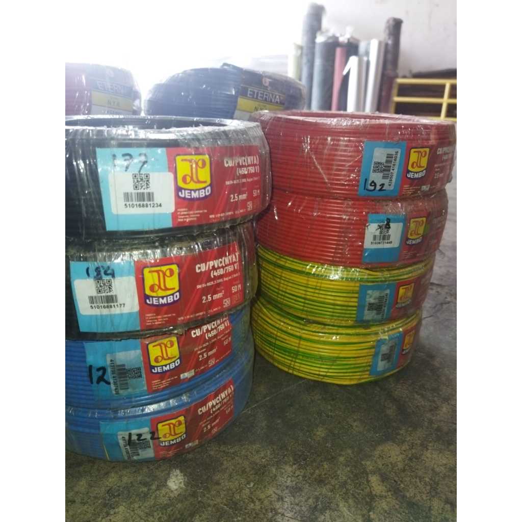 JUAL KABEL NYA MERK JEMBO 1X1,5/1X2,5 -ROL (50M)