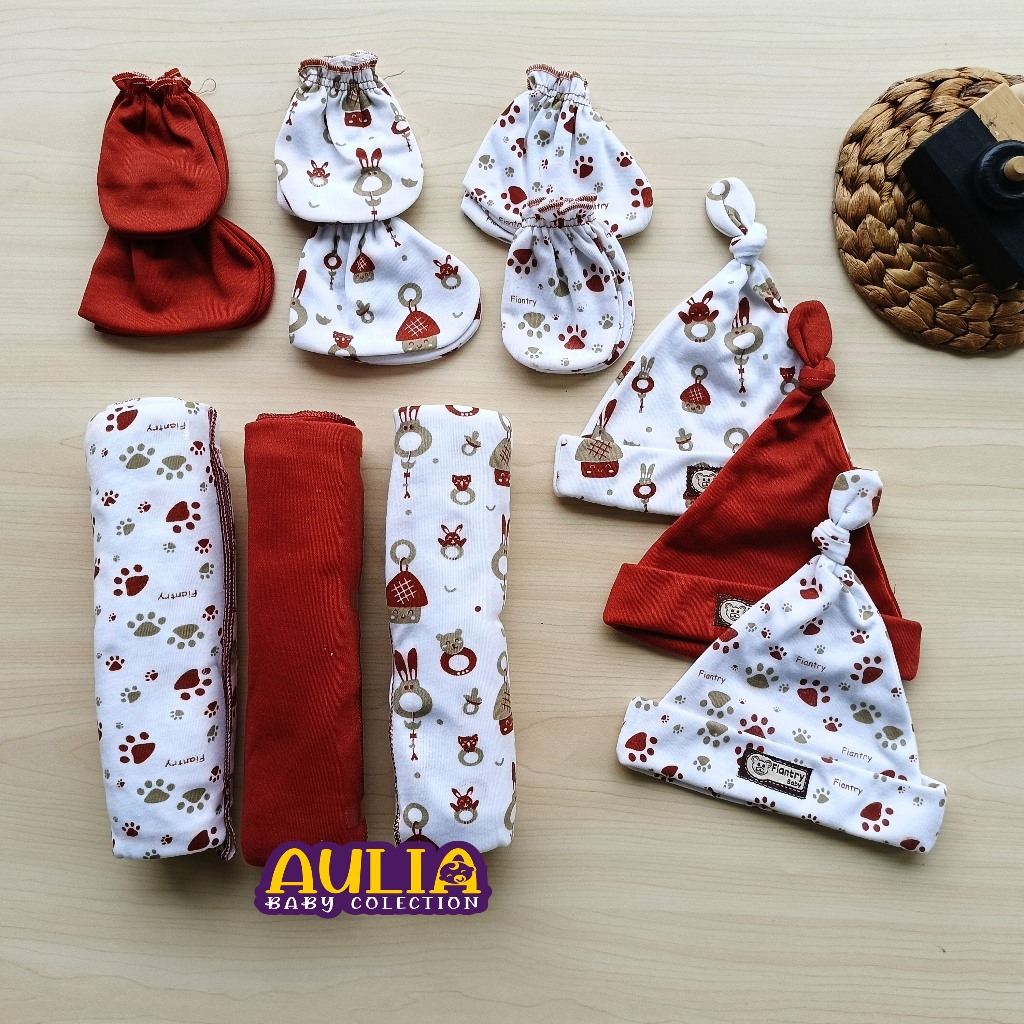 Aulia Baby Bedong Bayi Newborn Set Topi Sartaki Bedongan Bahan Katun 3 Set