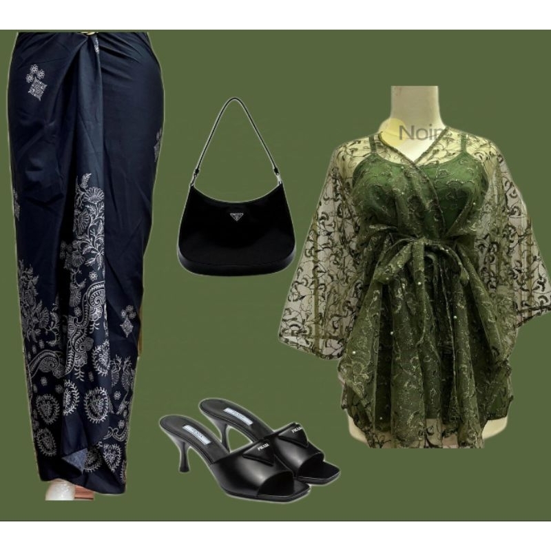 Noir - set outfit hijau army - baju kondangan wisuda bridesmaid lamaran kebaya modern -hijau army