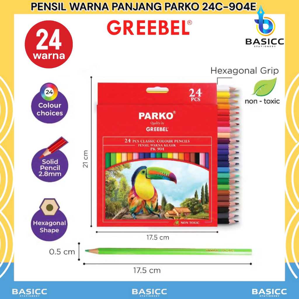 

Greebel Pensil Warna Panjang Parko Coloring Pencil 24 Warna 24C-904E | @1Pcs