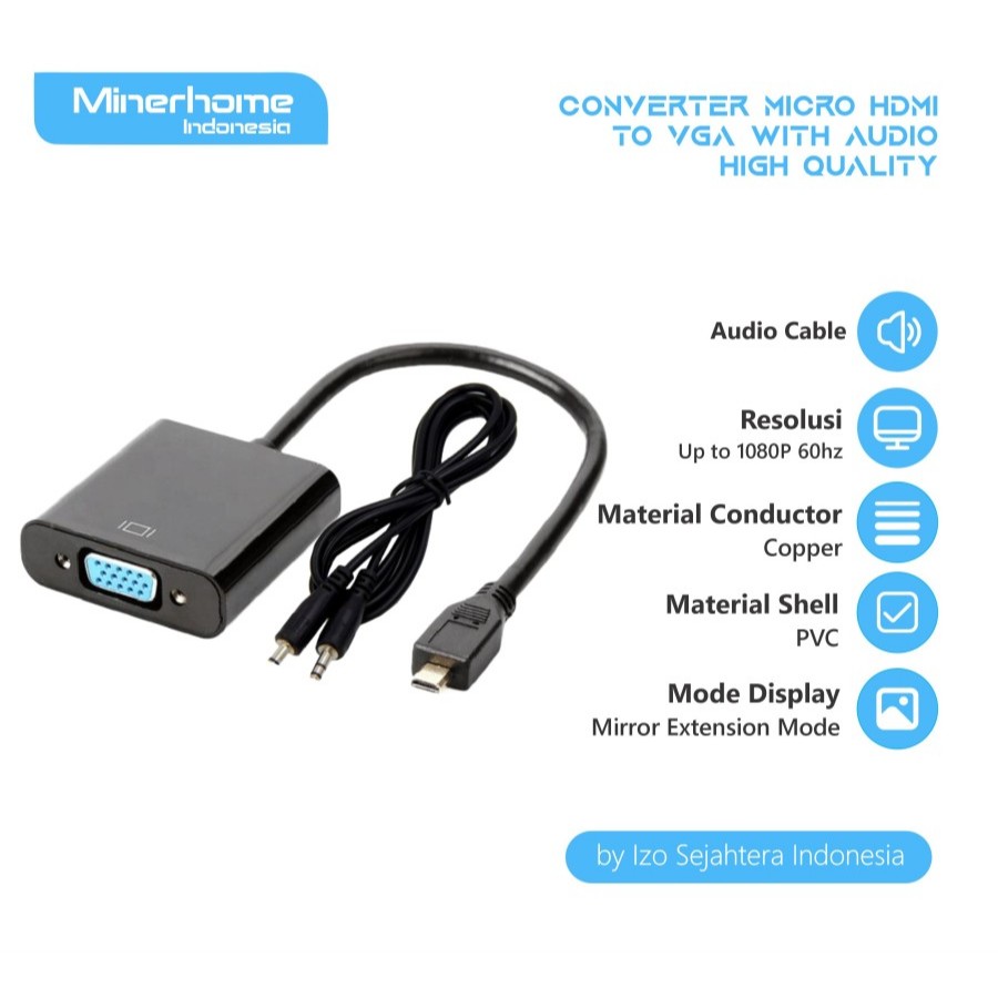 Converter Micro HDMI to VGA dengan Audio Kualitas Terbaik
