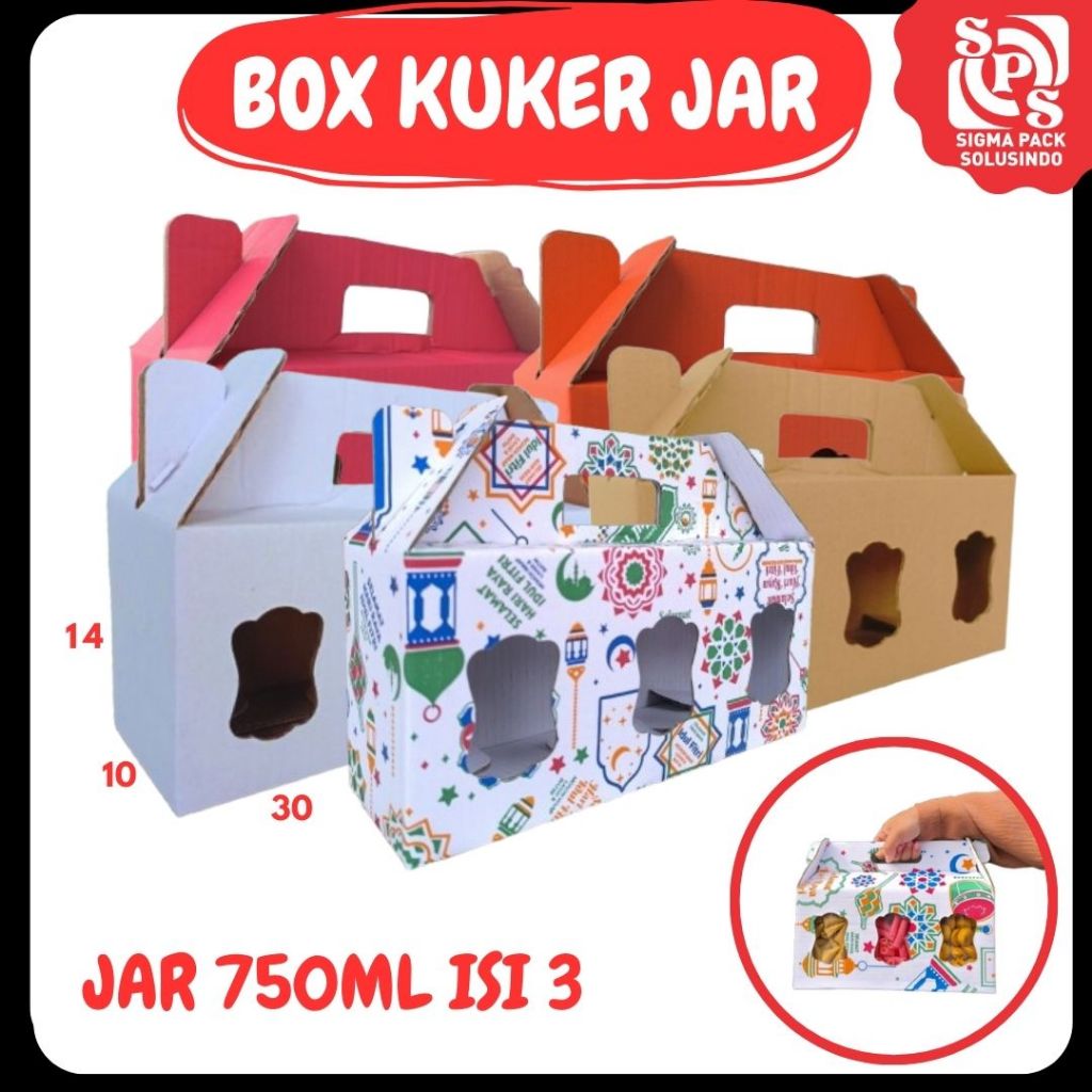 

Box Jinjing Kuker 30x10x14 Jinjing Tabung (KUKER TOPLES JAR 750 ml ISI 3) Box Jinjing Jar Kardus Lebaran Idul Fitri Hampers Polos/Motif