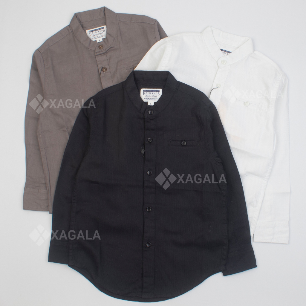 KEMEJA KOKO ANAK LAKI LAKI TANGAN PANJANG HITAM PUTIH EZIO KIDS BAJU KOKO ANAK 13022