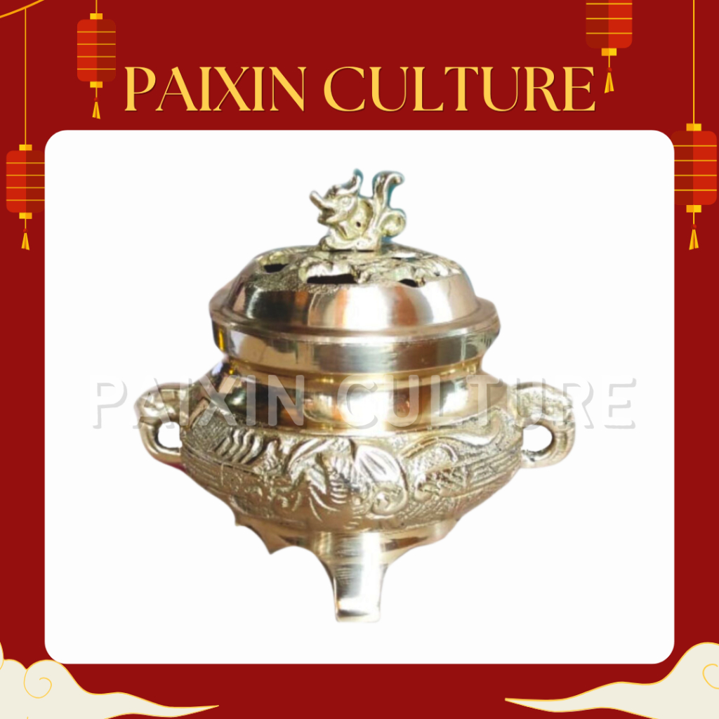 Tempat Bakar Dupa Kuningan Buhur Hiolo Hio Lo Motif Dupa KC Kecil Bokor