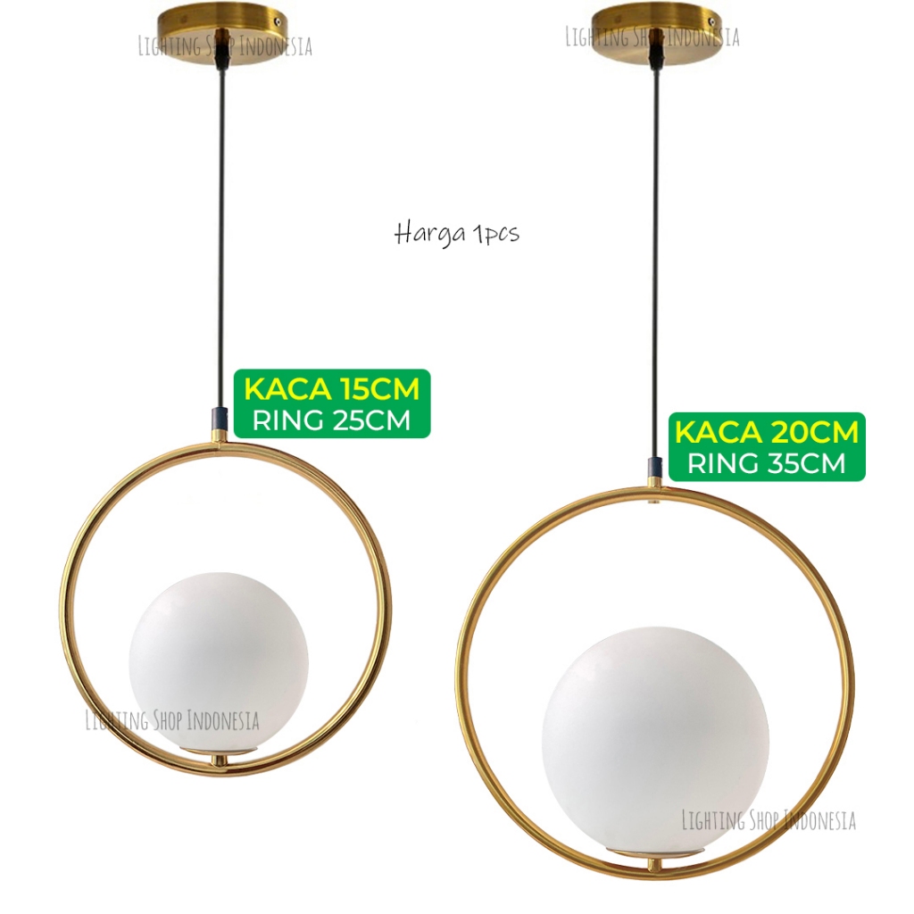 Lampu gantung gold ring 20cm 35cm kaca susu 15cm 20cm bed side pendant lamp light