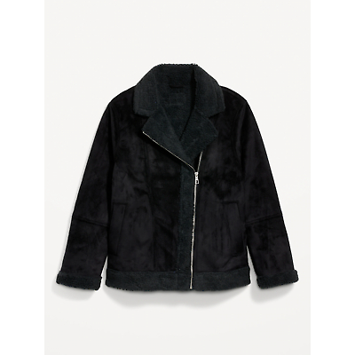 Faux Suede Sherpa Lined Moto Jacket Jaket