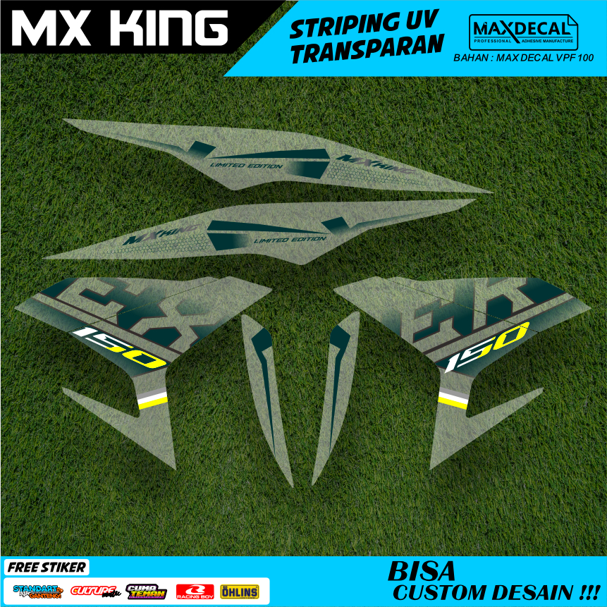 Striping MX King 150 Custom Transparan UV Hijau Army – Decal Stiker Anti Luntur Semi Full Body