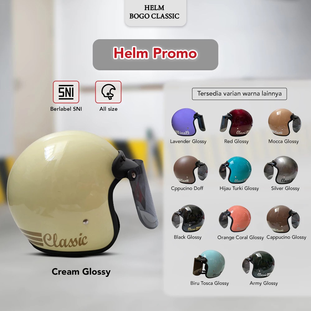 Helm Bogo Classic Dewasa SNI Original 100% Retro - Gaya Klasik Kekinian dan Stylish