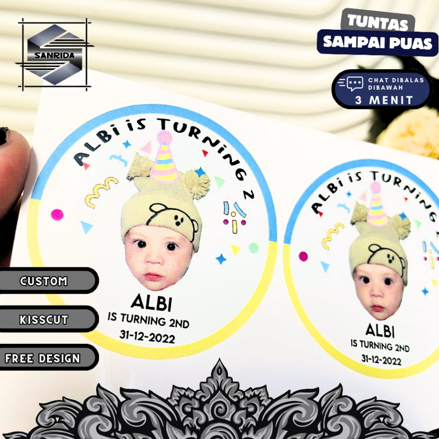 

5-8 Stiker Vinyl Ulang Tahun Anak Sticker Label Undangan Happy Birthday Uk.Sedang Sanrida