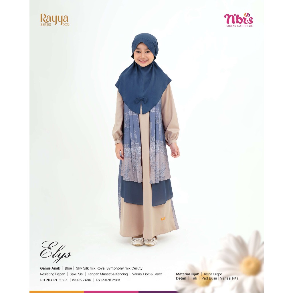 GAMIS ANAK NIBRAS RAYYA SERIES ELYS WARNA BLUE,OLIVE,BROWN.