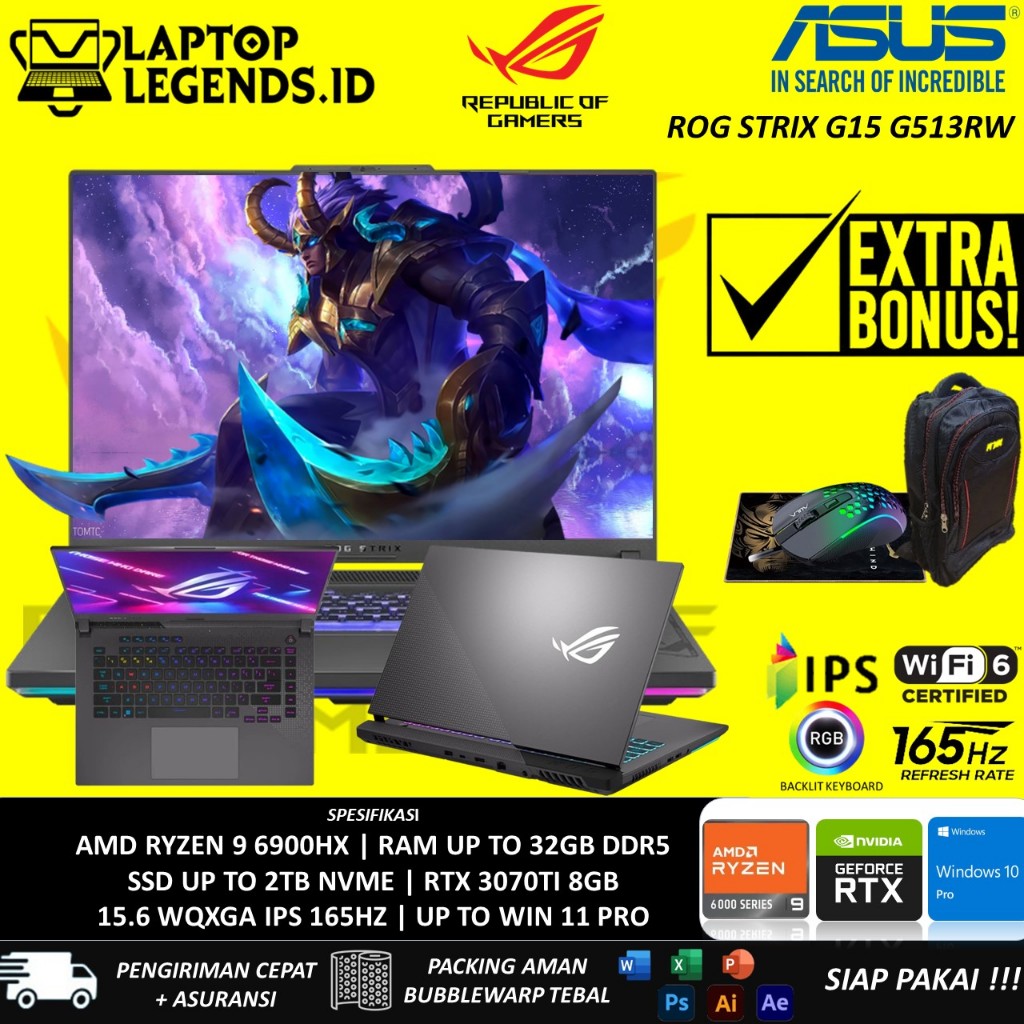 Asus ROG Strix G15 G513RW R9-6900HX 32GB 2TB RTX3070TI 8GB 15.6 WQXGA 165HZ WIN PRO