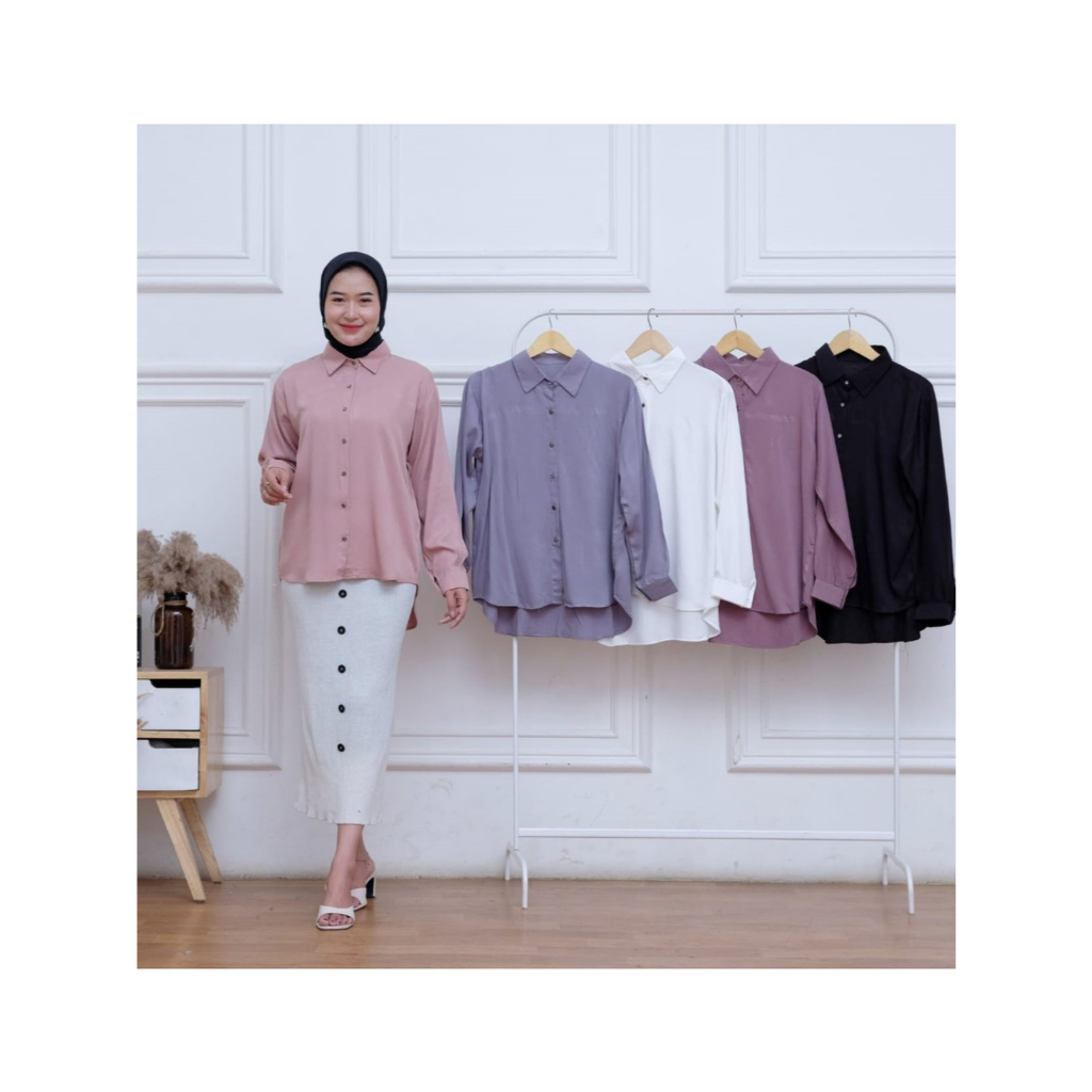 Blus Lengan Panjang Wanita/Kemeja Rayon Twill