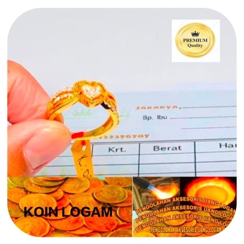 Perhiasan Cincin Koin 91 Ori Tidak Luntur Aksesoris Wanita Anti Karat Belapis Emas 24K Model Terbaru