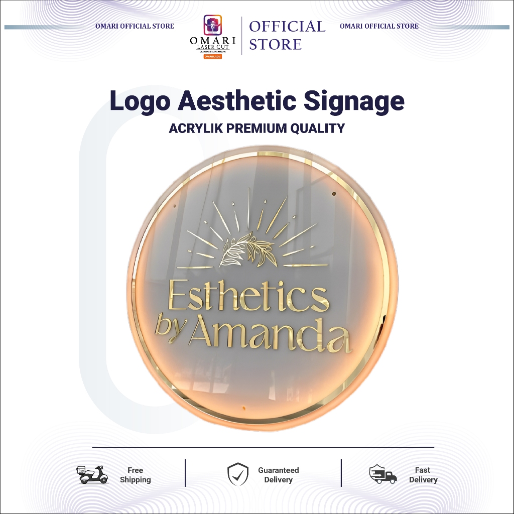 OMARI Logo Papan Akrilik Signage Neon Sign Nyala