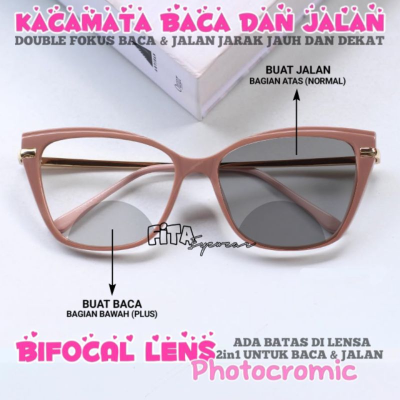 Kacamata Baca Dan Jalan Photocromic Cat eye | Kacamata Plus Baca Dan Jalan Photocromic | Kacamata Bi