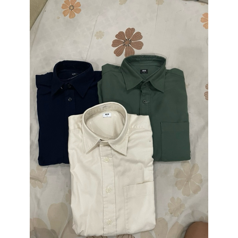 Kemeja Flannel Uniqlo Navy, Olive, White