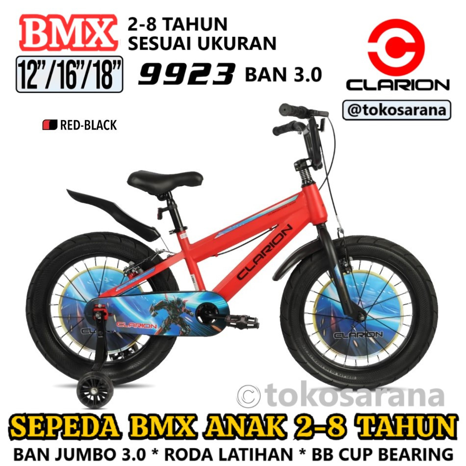 Sepeda Clarion CL9920 CT9923 BMX 12" 16" 18" Anak 2-8 Tahun Steel V-Brake Oversize Headset Kids Bike