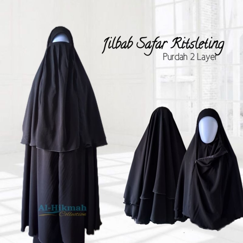 Jilbab Safar Cadar Rits Purdah Jetblack dan Wolfis ukuran jumbo