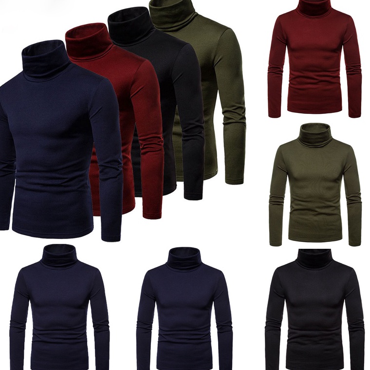 Sale Terbatas Turtleneck rajut pria lengan panjang Kaos leher tinggi