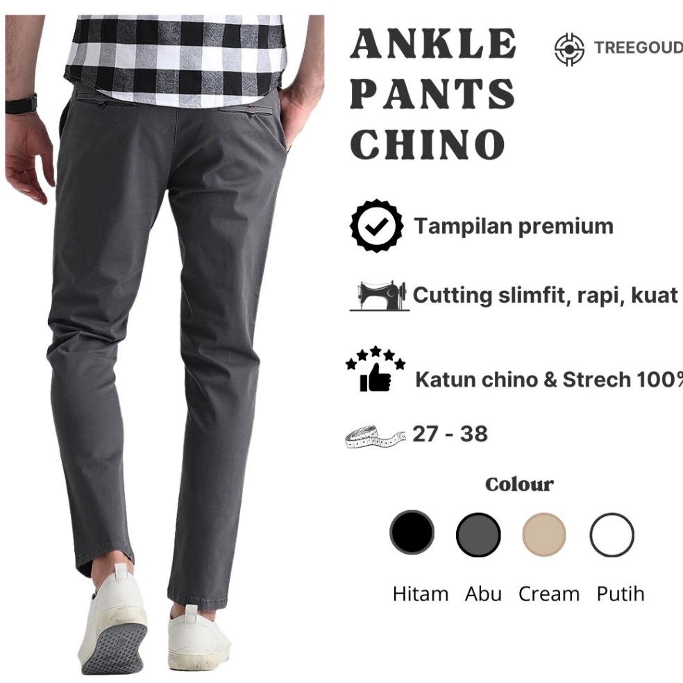 Stok Terbatas Treegoud Celana Ankle Chino Pria Celana Chino Angkel Pria Reguler Fit Celana Angkel Ch