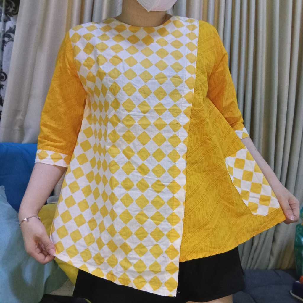 Yellow Asymmetrical Batik Shirt (Blouse Batik Wanita)