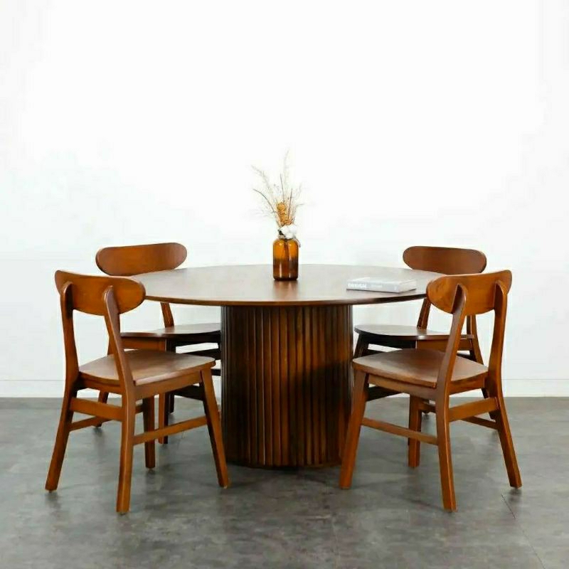 set meja makan salur bulat K4 ropan minimalis jati jepara