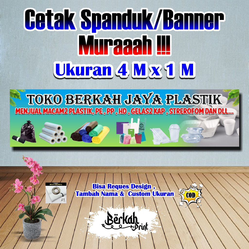 Spanduk Banner Toko Plastick Ukuran 4 meter x 1 meter