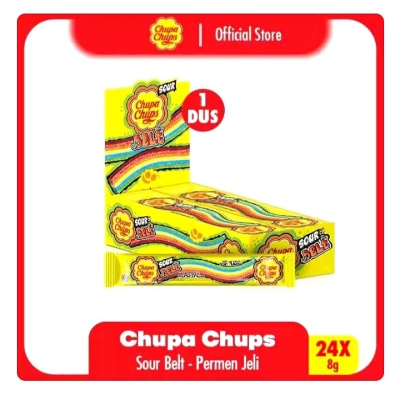 

Chupa Chups Sour Belt Raibow Isi 24 pcs × 7 gr