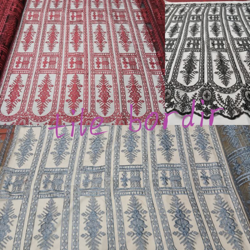 bahan kain tile bordir motif candle kotak