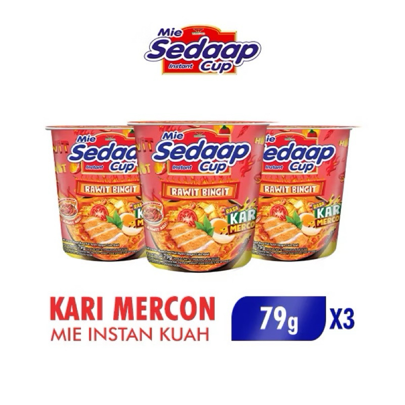 

Sedaap Mie Instan Cup Kari Mercon 79 gr x3