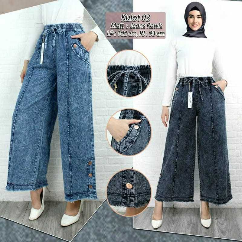 Celana kulot kancing/ kulot jeans rawis terbaru jumbo
