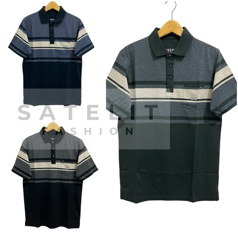 Rsch Original Kaos Kerah Polo Pria Distro Motif Salur Garis #1 (Kancing Kantong)