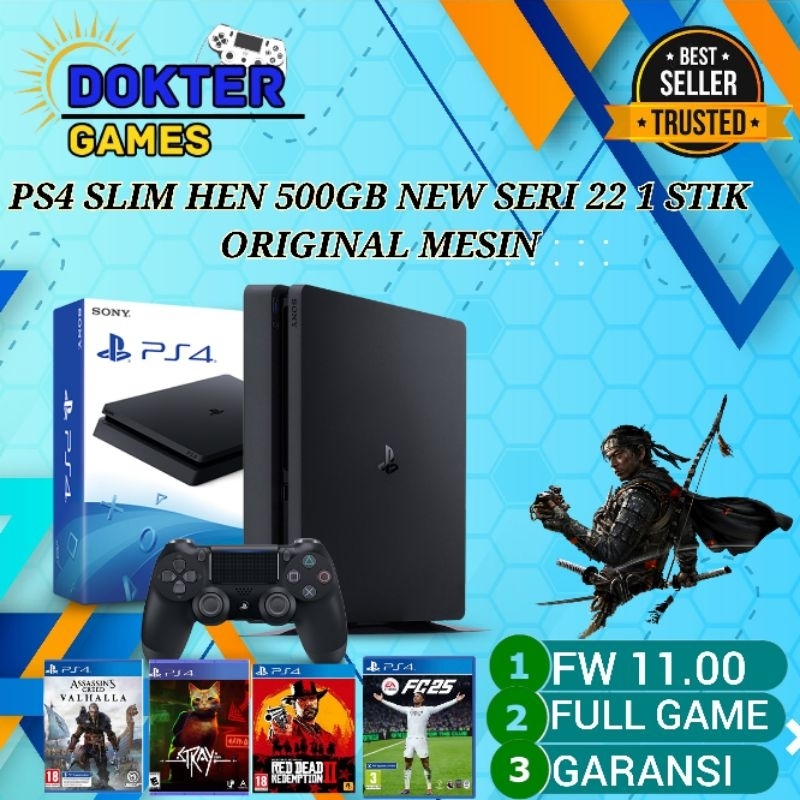 PS4 Slim Hen 500GB New Seri 22 Stik Original Mesin