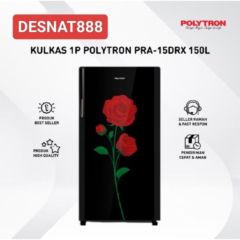 KULKAS 1 PINTU POLYTRON PRA-15DRX 15 DRX 15DRX 150 LITER SEMI DEFROST WITH HANDLE