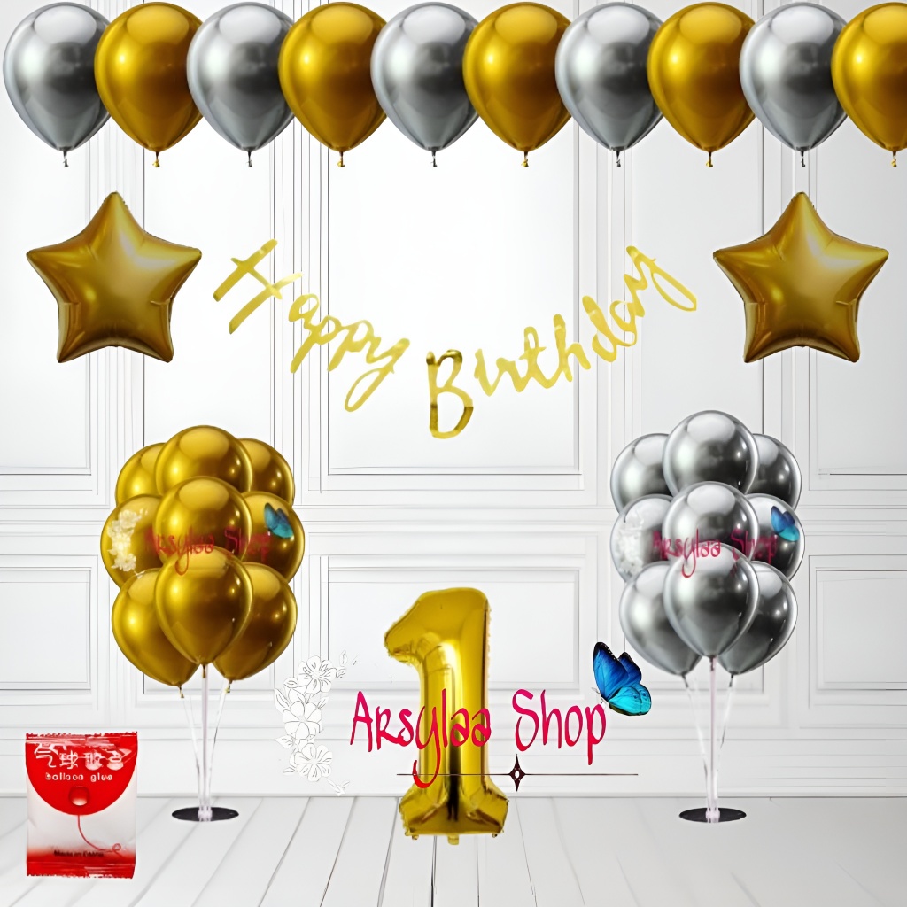 Paket Dekorasi Simple Banner HBD Latin Dekor Ulang Tahun Anak Dan Dewasa Free Lem Balon