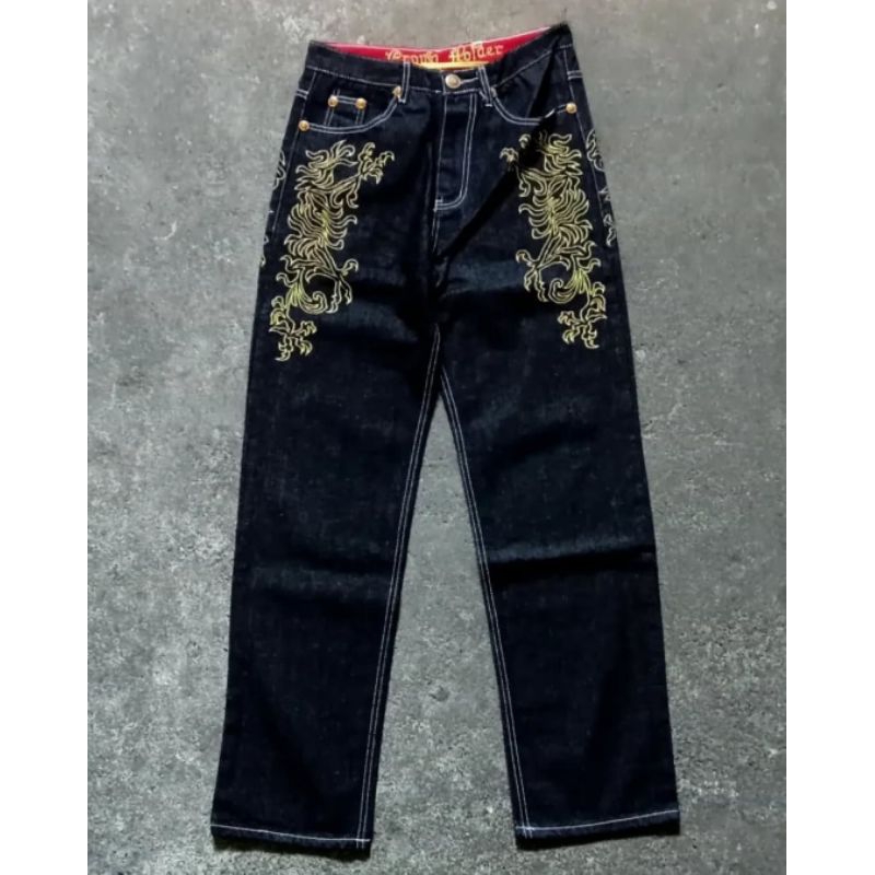 Crown Holder Full Embroidery Longpants Denim Jeans Not Fubu - Ecko - Tribal Gear - Coogi - Southpole