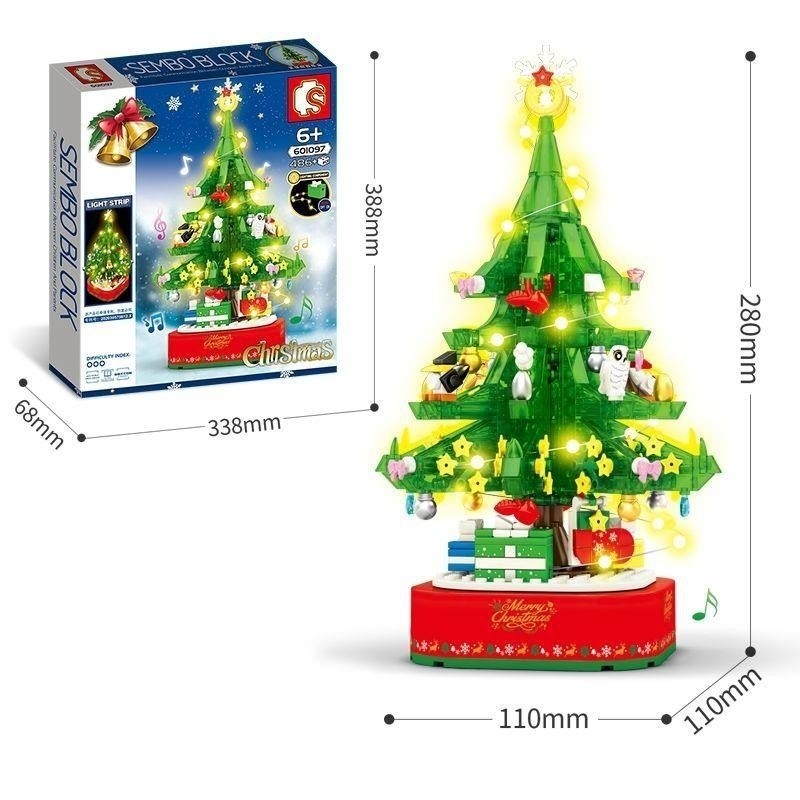 Sembo Block/Brick 601097 Christmas Tree Music Box with Light - Kado Natal