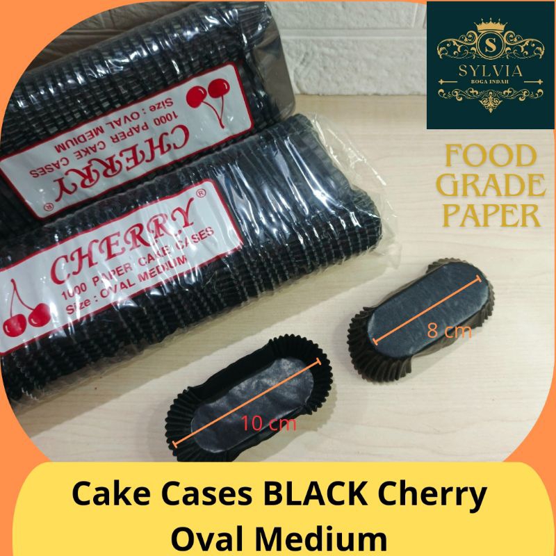 [ 1000 pcs ] Cake Cases / Cup Cake BLACK Oval Medium Cherry 10 CM.