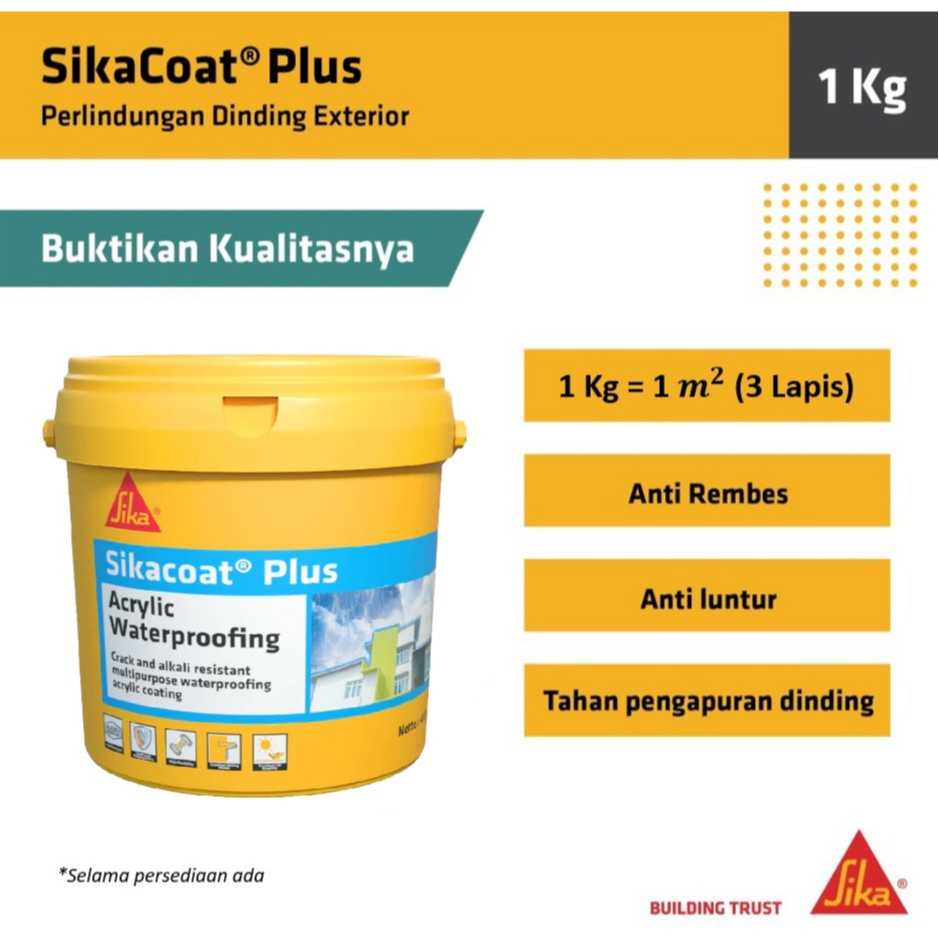 Sika - Sika Coat Cat Pelapis Anti Bocor Elastis Dinding Tembok Luar 1Kg - Stone Grey