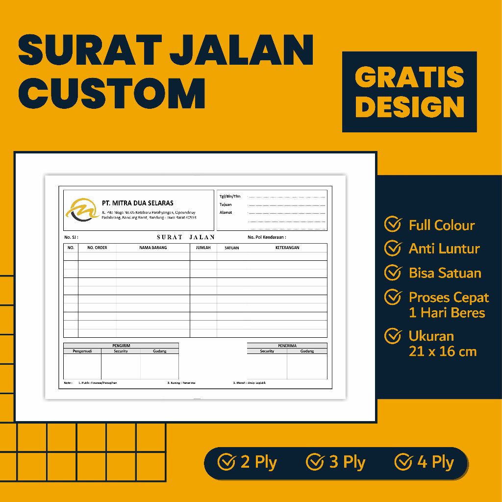 

Surat jalan custom 1 ply 2 ply 3 ply ukuran 1/2